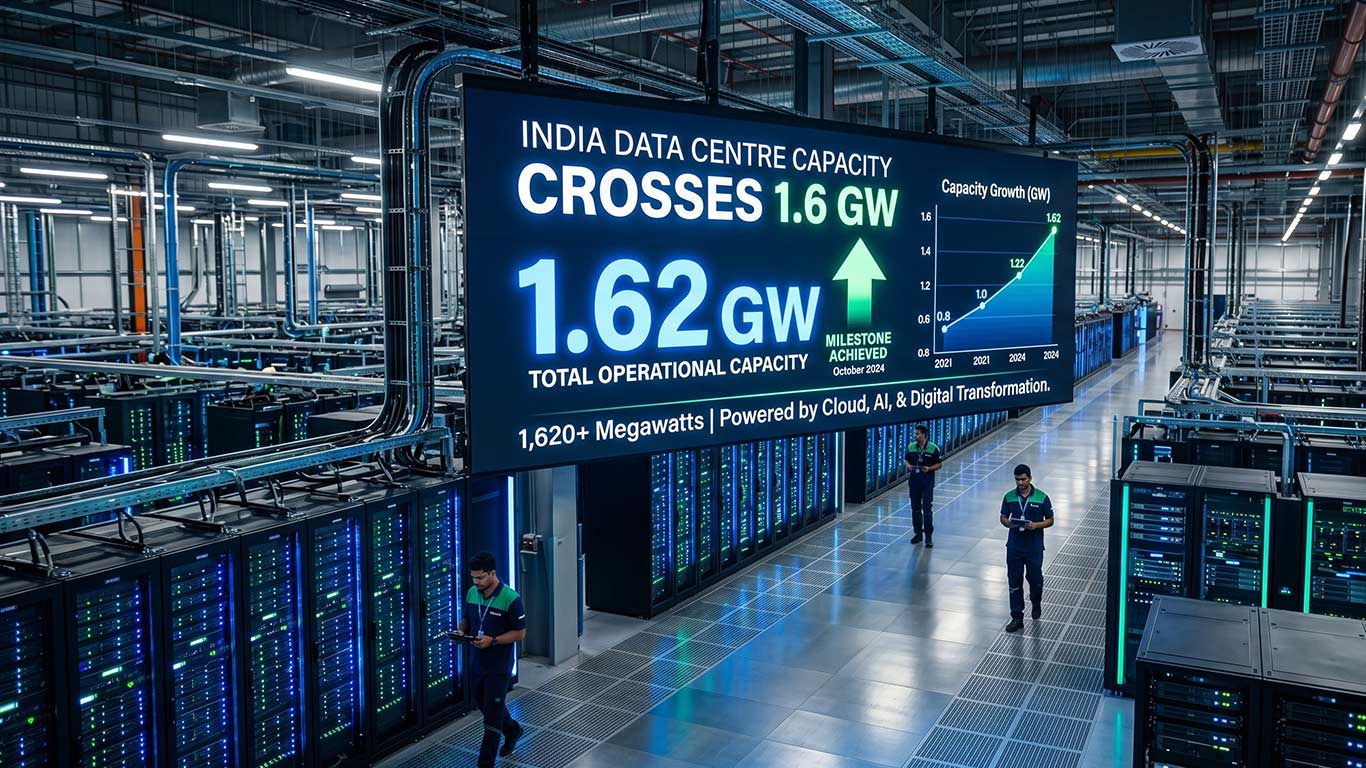 India’s Data Centre Capacity Crosses 1.6 GW, AI & Cloud Services Drive Growth: Report