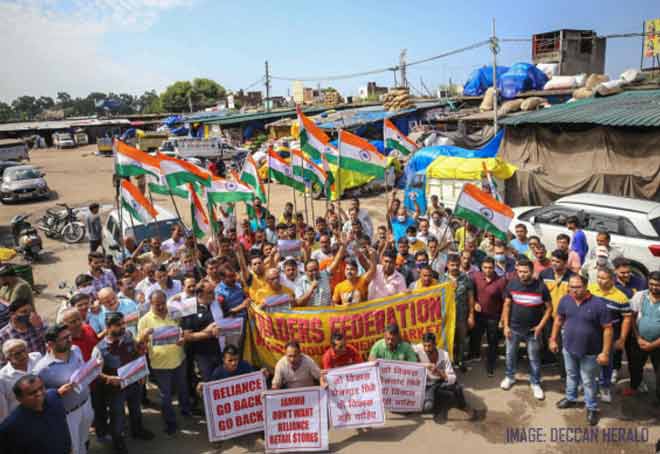 Jammu local traders protest against newly opened Reliance outlet