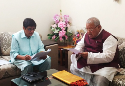 Kiran Bedi discusses progress of Technology Centre in Puducherry with Kalraj Mishra