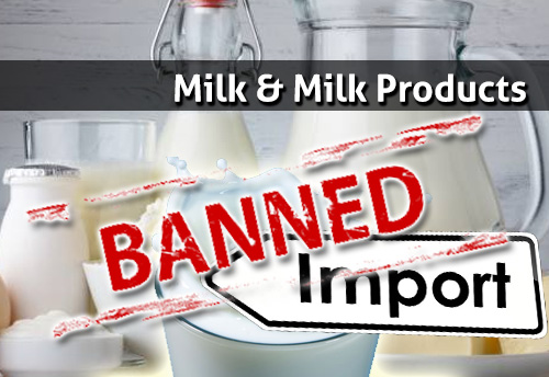 Ban of import of milk and milk products from China extended till December 23, 2018