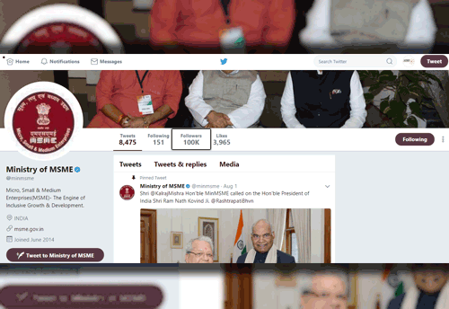 MSME Ministry now has One Million Followers on Twitter