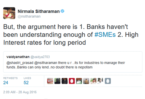 Banks are not understanding the problems of SMEs: Sitharaman on high interest rates