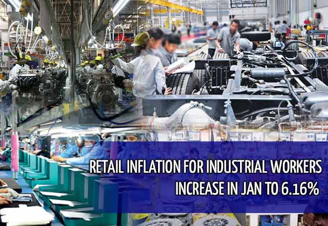 Retail inflation for industrial workers increase in Jan to 6.16%