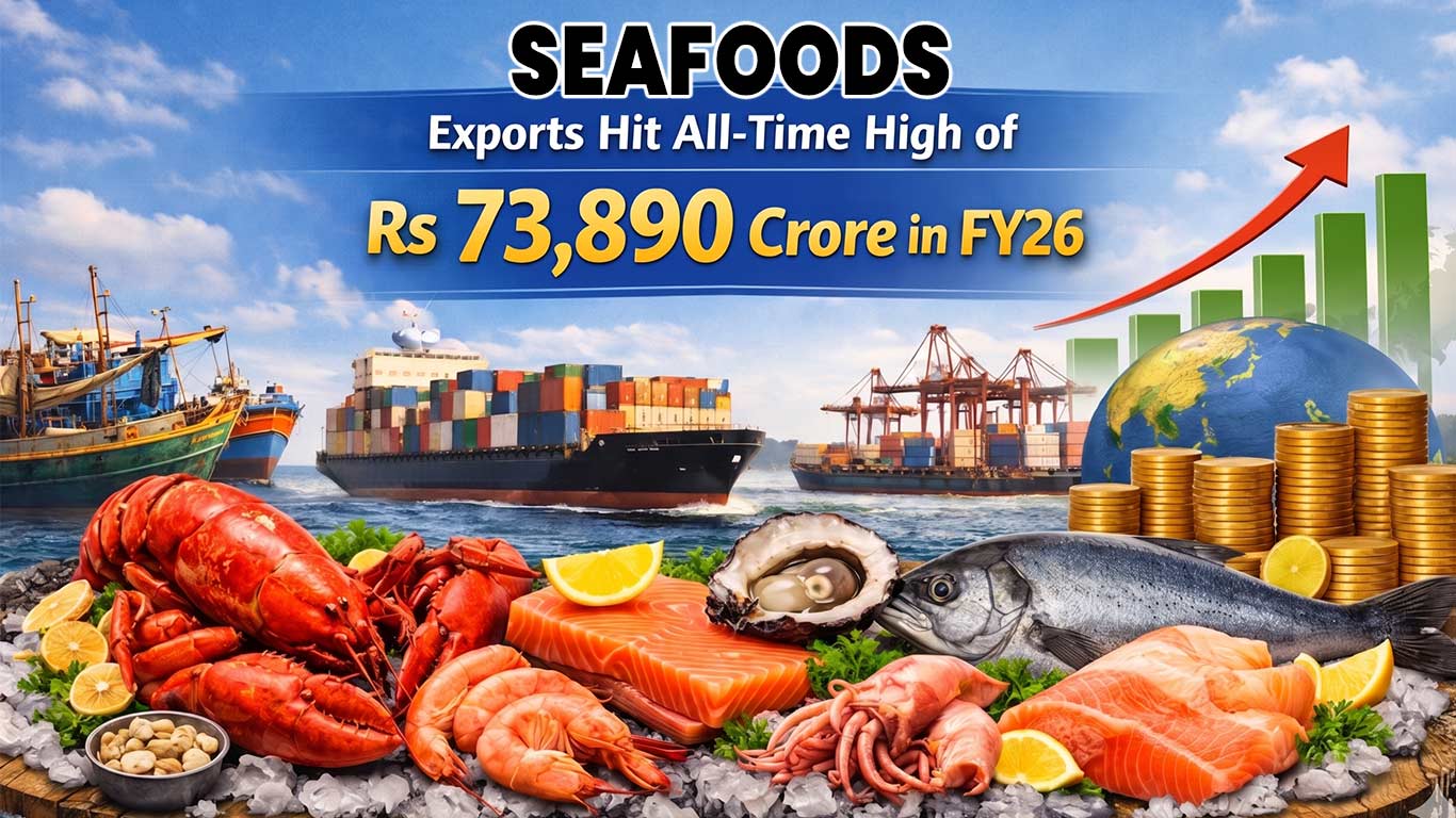 India’s Seafood Exports Hit All-Time High of Rs 73,890 Crore in FY26