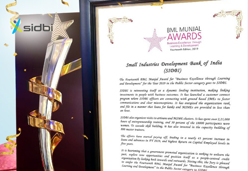 SIDBI conferred with BML Munjal Award in the Public Sector category